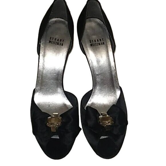 Stuart Weitzman Black Satin Evening Pumps - Picture 1 of 5